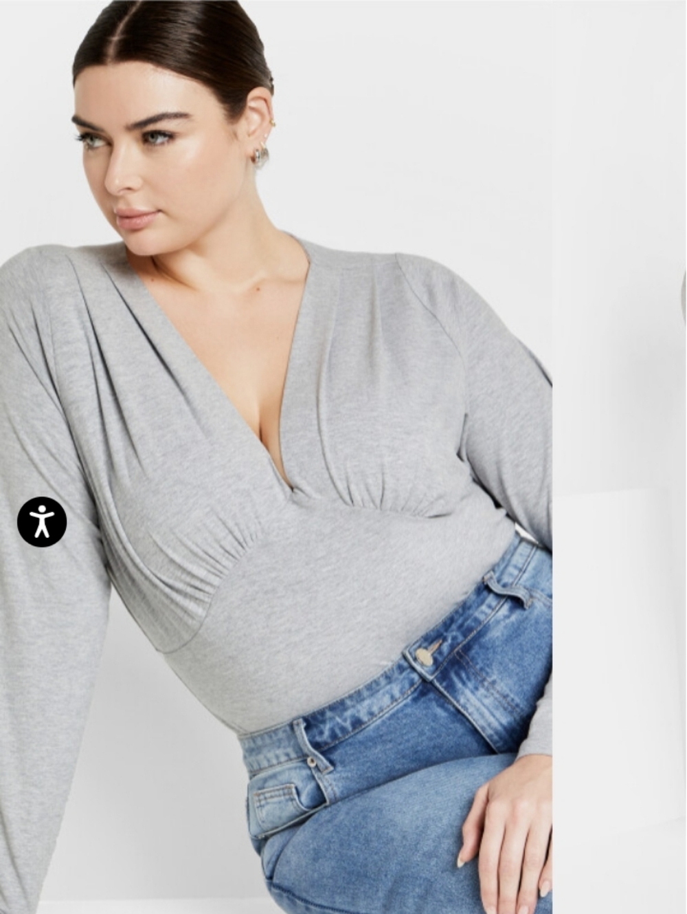 City Chic Amelila Pleat Bodysuit - light grey marle Size 3X/26 NWOT